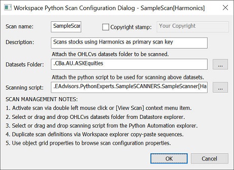 The Chartboard new stock scanner configuration dialog.